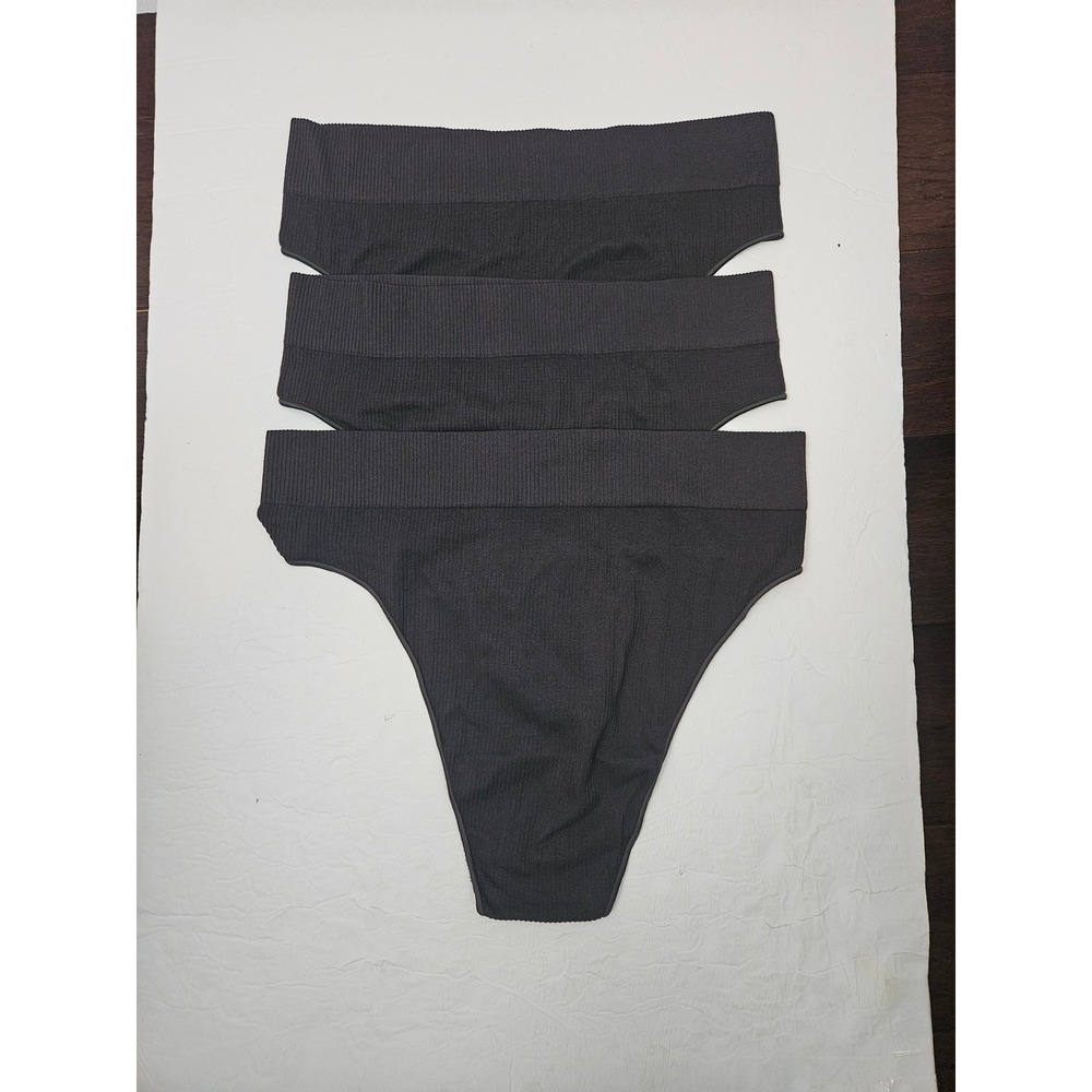 Skims Cotton Rib Thong 3 Pack Soot High Waisted Size 4X/5X